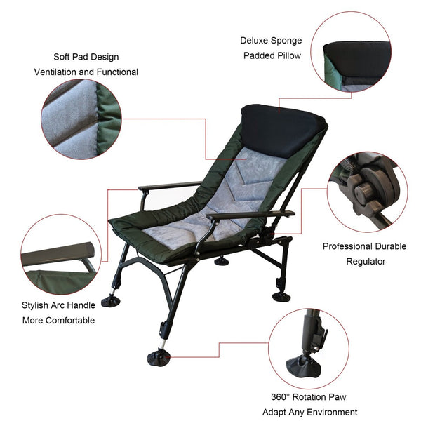 English Elm Camping Lounge Chair - Portable Folding Recliner With Adjustable Backrest For Ultimate Comfort Outdoors P2 W241106336-GIGA