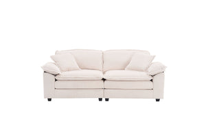 English Elm Corduroy Plush 2-Seat Sofa with 2 Back Cushions, Toss Pillows & Ottomans — Deep Seat Comfort White W2363S00062