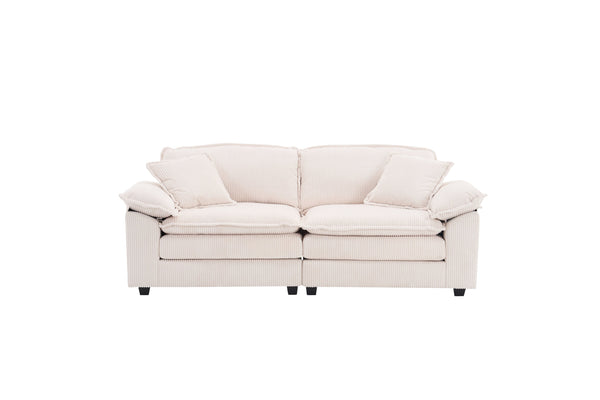 English Elm Corduroy Plush 2-Seat Sofa with 2 Back Cushions, Toss Pillows & Ottomans — Deep Seat Comfort White W2363S00062