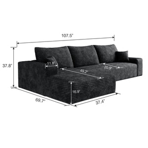 English Elm 107" Cloud Sectional Couch - Modern L-Shaped Modular Sofa With Plush Corduroy For Ultimate Comfort W2824S00068