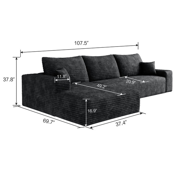 English Elm 107" Cloud Sectional Couch - Modern L-Shaped Modular Sofa With Plush Corduroy For Ultimate Comfort W2824S00068