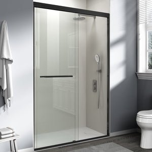 English Elm 44-48 in Semi-frameless Bypass Sliding Shower Door Tempered Glass Alcove Enclosure Matte Black W1573P239433