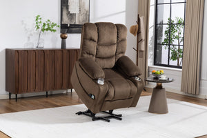 English Elm Ultra Wide Velvet Swivel Lounge Chair with Massage Heating and Powered Lift Assist Brown W547P425984