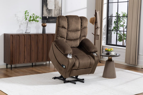 English Elm Ultra Wide Velvet Swivel Lounge Chair with Massage Heating and Powered Lift Assist Brown W547P425984