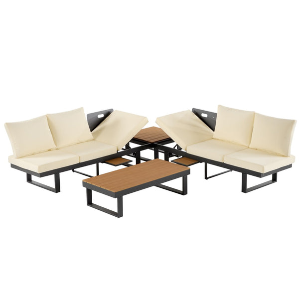 English Elm Outdoor Sectional Sofa Set - Stylish Modular Patio Seating With Adjustable Recline & Storage Solutions N719Z000170A-GIGA