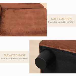 English Elm Pet Sofa with Lift Top Storage Tufted Flannel Cushion Eucalyptus Wood Frame Brown T3971P406650