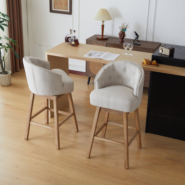 English Elm Christopher Knight Home® - 33.25" Swivel Counter Stools Set of 2 - 360° Upholstered Button-Tufted Back, Rubberwood Frame, Beige WF532109BGE