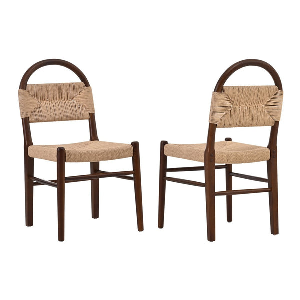 English Elm Modern Handwoven Paper Cord Dining Chairs Rubberwood Frame Set of 2 for Kitchen N762P368575D