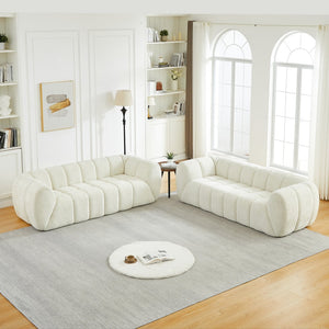 English Elm Chenille Cloud Sofa with Quilted Seat and Piano Key Backrest for Modern Living Rooms Beige W834S00635