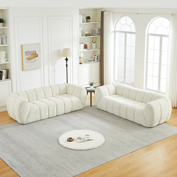 English Elm Chenille Cloud Sofa with Quilted Seat and Piano Key Backrest for Modern Living Rooms Beige W834S00635