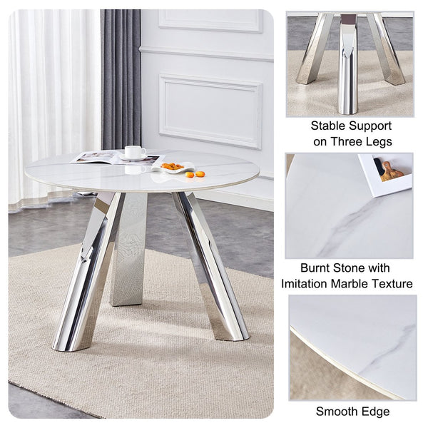 English Elm 42" Luxury Sintered Stone Table: Modern Minimalist Design With Durable Top, Steel Legs & Heat Resistance W1512S00128