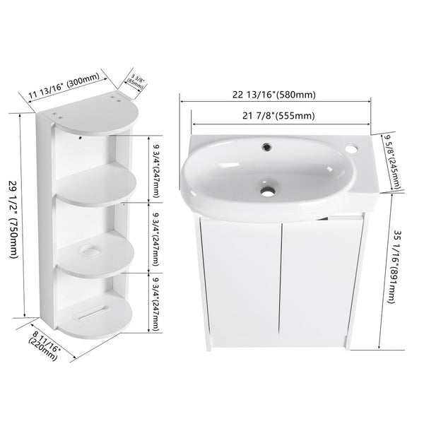 English Elm 23" Freestanding Ceramic Vessel Sink Vanity with Soft Close Cabinet and Wall Rack W999S00490
