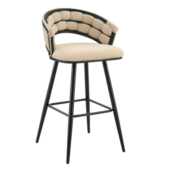 English Elm Set of 2 Chenille Upholstered Counter Stools with Iron Legs for Kitchen Islands Beige,Black W3875P370851