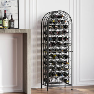 English Elm Homcom 45 Bottle Iron Wine Rack Cellar Cage Lockable Door Old World Bronze Finish W2225P217380