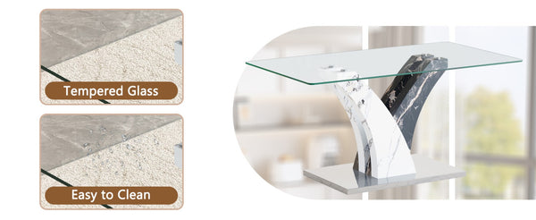 English Elm Table And Chair Set – Modern Tempered Glass Dining Table With 4 Comfortable Light Gray Upholstered Chairs W1151S03806-GIGA