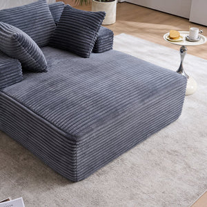 English Elm Oversized Corduroy Chaise Longue Sofa Bed — Modern Deep-Seat Sleeper with Armrests & Pillows for Compact Spaces Grey W1752P264710