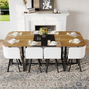 English Elm 9-piece Square Dining Set Two-tone Wood Table with 8 White Faux Leather Chairs W3875S00140