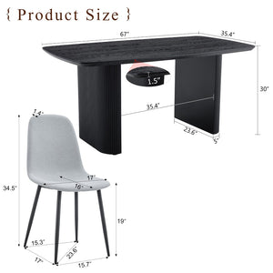 English Elm Table And Chair Set - Modern 67X35.4 Inch Black Wood Grain Mdf Dining Table With 4 Gray Chairs W1151S04157-GIGA