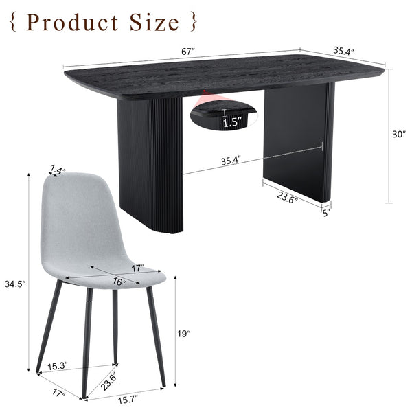 English Elm Table And Chair Set - Modern 67X35.4 Inch Black Wood Grain Mdf Dining Table With 4 Gray Chairs W1151S04157-GIGA