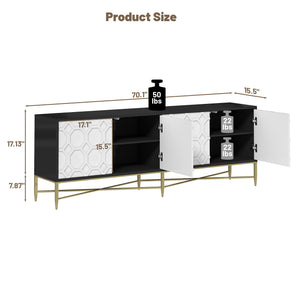 English Elm Modern Black+White Scottie Dogs 4-Door TV Stand Cabinet with Drawers, MDF, Metal Legs, 50lb Top Capacity T3609P347452