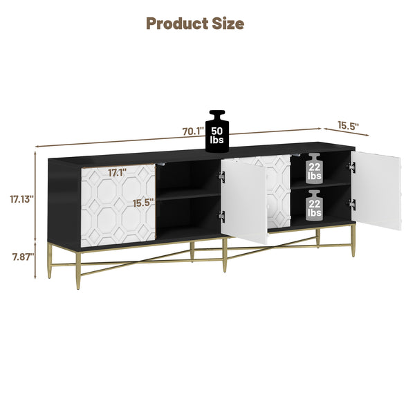 English Elm Modern Black+White Scottie Dogs 4-Door TV Stand Cabinet with Drawers, MDF, Metal Legs, 50lb Top Capacity T3609P347452