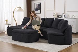 English Elm 133'' Modular U-shaped Sectional Chenille Sofa with Removable Recliner for Spacious Rooms Black W2231S00055