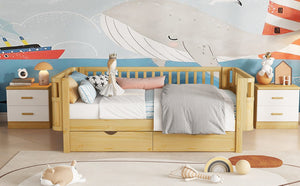 English Elm Twin Kids Platform Bed Teddy Fabric Upholstered with Bunny Cushions and Safety Rails W2593P395956