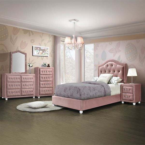 English Elm Pink 2-Drawer Nightstand with Crystal Pulls, Padded Legs & Smooth Metal Glides for Elegant Storage Amenities B062P209014