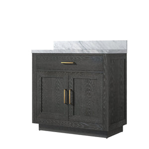 English Elm Black Oak Single Bath Vanity With Carrara Marble Top - Elegant Design, Solid Wood, Fully Assembled B2731P260808