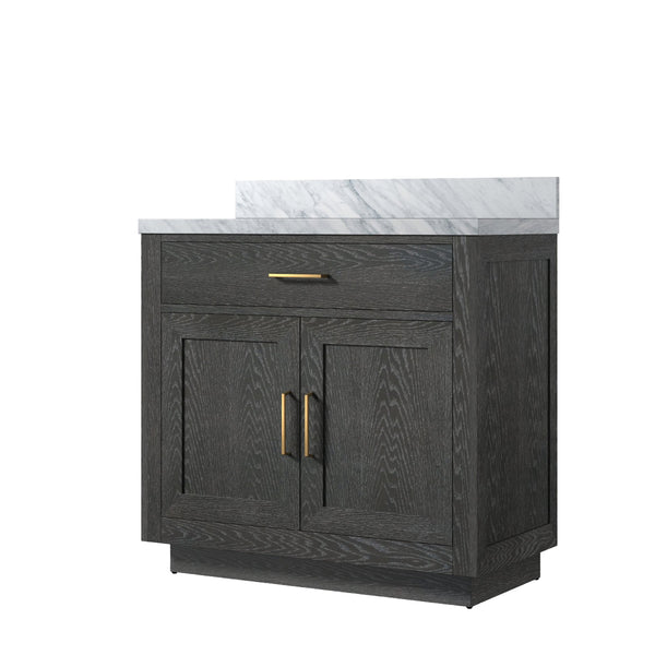 English Elm Black Oak Single Bath Vanity With Carrara Marble Top - Elegant Design, Solid Wood, Fully Assembled B2731P260808