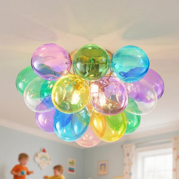 English Elm Colorful 15" Glass Bubble Ceiling Light Multicolor Swirled Pendant with Gold Base, Cozy Dimmer-Friendly Fixture W2869P218648