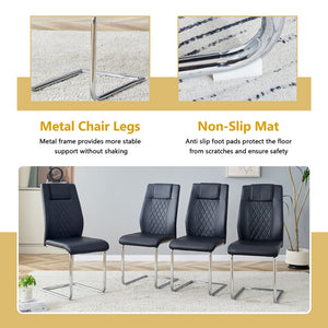 English Elm Black Wood Grain Mdf Dining Table Set Seats Four with Suede Upholstered Chairs Black,Silver,Transparent W1151S04733