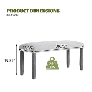 English Elm Upholstered Tufted Bench with LVL Rubber Wood Legs, Mid-Century Modern End of Bed Seating, 250lb Capacity Beige+Grey N752P294997E