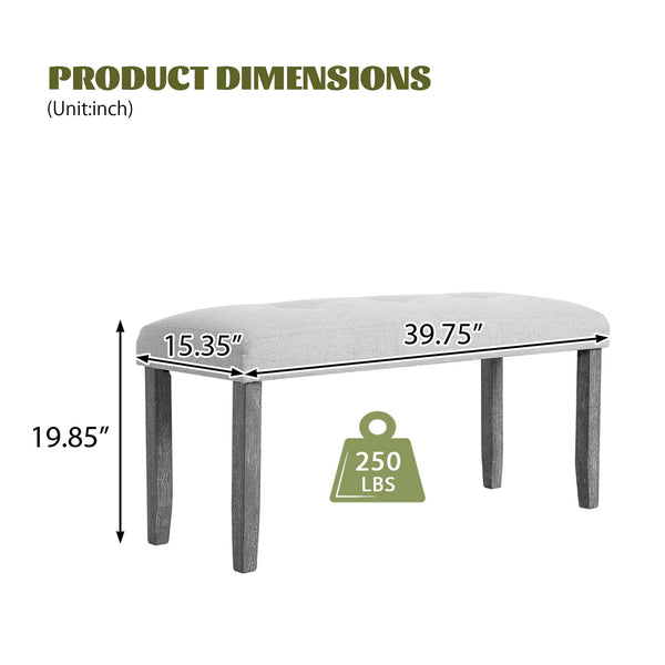 English Elm Upholstered Tufted Bench with LVL Rubber Wood Legs, Mid-Century Modern End of Bed Seating, 250lb Capacity Beige+Grey N752P294997E