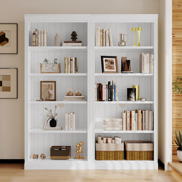 English Elm 83" 5-Tier Bookcase Suite with Adjustable Shelves, Solid Wood Frame, Cable Hole & 55lb Capacity White N751S191920K