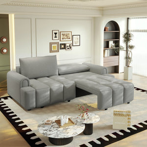 English Elm 90.2" Plush Teddy Fabric Convertible Sleeper Sofa with Hidden Storage for Living Room Light Grey W1885S00312