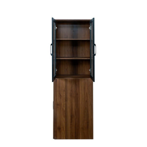 English Elm 70.87" Modern Display Storage Cabinet with 4-Tier Pull-Out Shelves, Dual Glass Doors for Home Walnut W331P295246