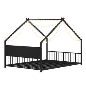 English Elm Twin House Bed Frame with Led Lights Iron Slats Low Profile Kids Bedroom W1820P234582