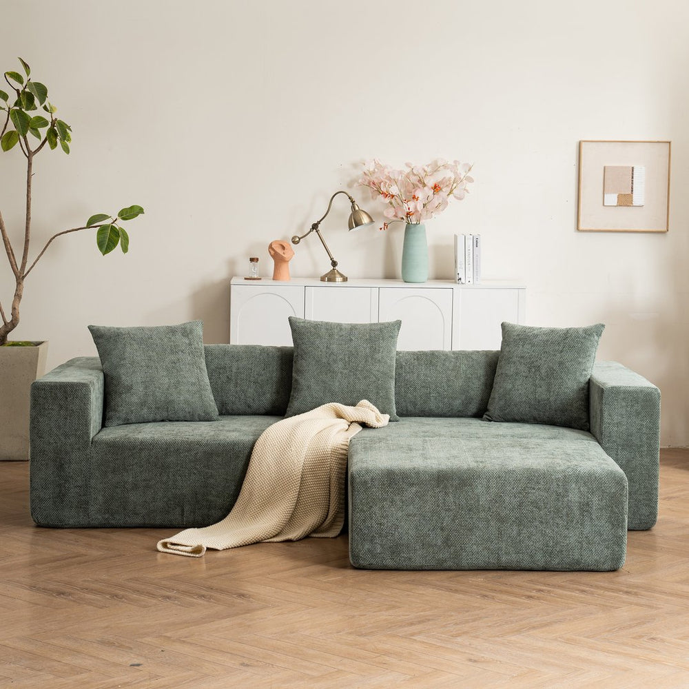 English Elm Modular L-Shaped Lounge Chair & Cloud Sofa In Green Chenille - Soft, Deep Seating, No Assembly Needed W2012S00011