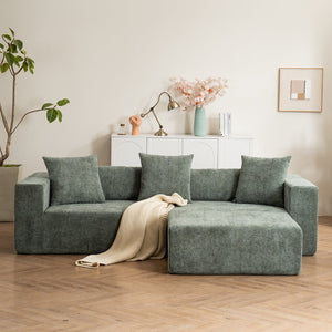 English Elm Modular L-Shaped Lounge Chair & Cloud Sofa In Green Chenille - Soft, Deep Seating, No Assembly Needed W2012S00011