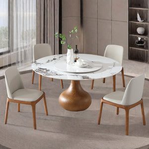 English Elm 53" Round Sintered Stone Dining Table With Lazy Susan - Compact Marble Look For Modern Homes W2699S00019