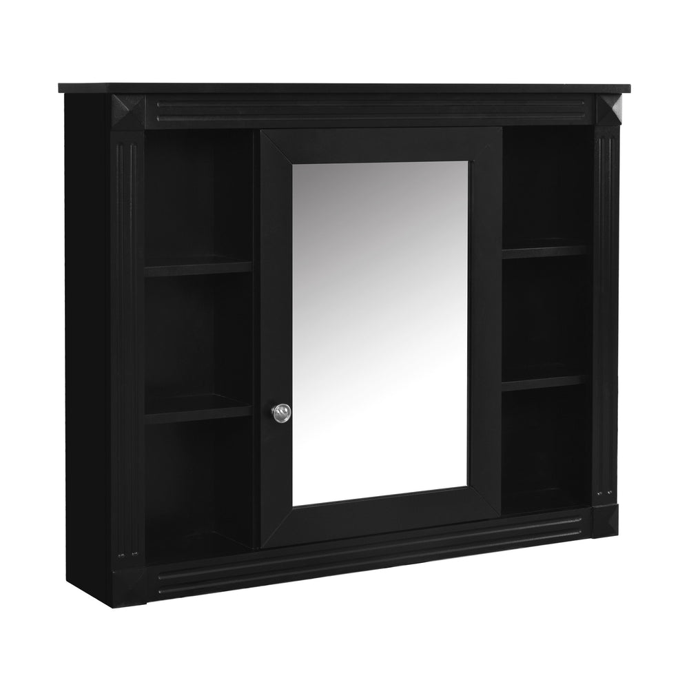 English Elm 35'' Modern Wall Medicine Cabinet with Mirror, Black MDF Storage, Soft-Close Hinges, Towel Rod, Adjustable Shelves N710P197128B