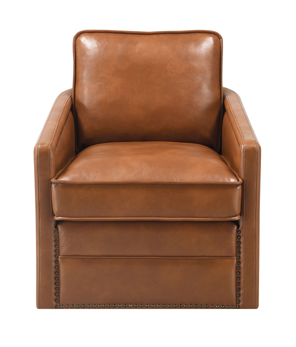 English Elm Rocha Brown Leather Aire Swivel Chair with Glider, Plush Pocket Coil Seat, 180° Swivel Comfort B2726P255376