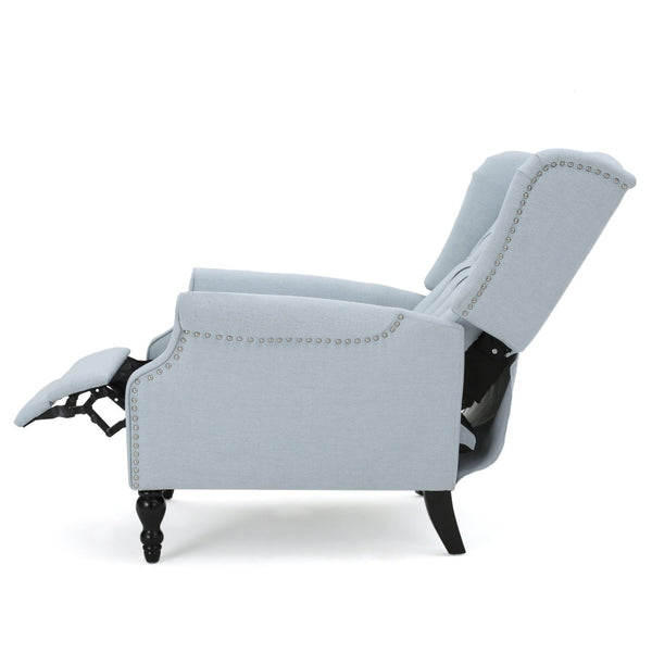 English Elm Charcoal Wingback Pushback Recliner with Button Tufted Diamond Fabric Upholstery Light Blue N763P410529H