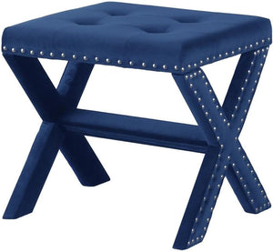 English Elm Velvet Small Tufted Accent Bench with Nailhead Trim and X-Leg Frame, Plush Foam Seat for Entryway Blue 20 L x 19 W x 7 H B011P357491