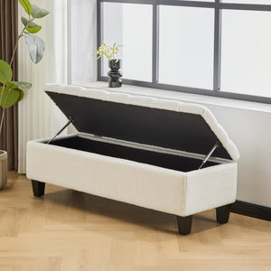 English Elm Christopher Knight Home® - Ottoman tufted storage bench with boucle cushion, diamond stitch elegance, soft-close lid, sturdy legs White N779P294331W