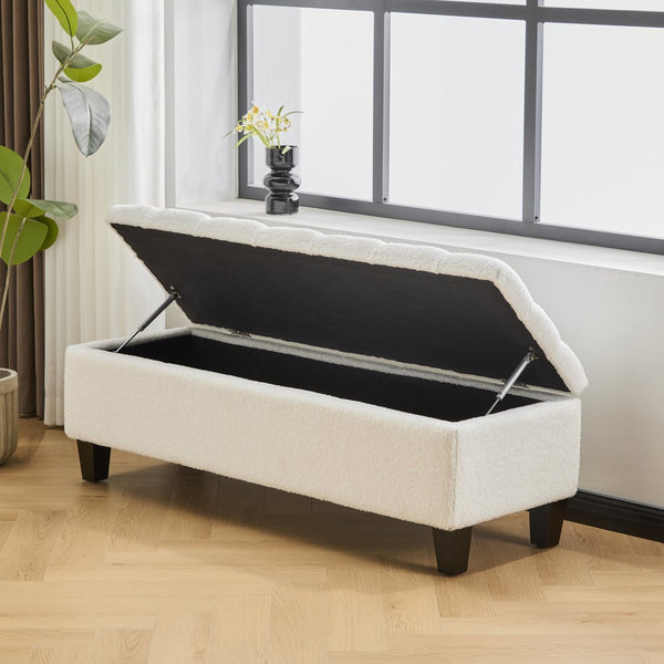 English Elm Christopher Knight Home® - Ottoman tufted storage bench with boucle cushion, diamond stitch elegance, soft-close lid, sturdy legs White N779P294331W