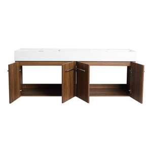 English Elm 60 Inch Wall-Mounted Bathroom Vanity With Double Resin Sink, Modern Design & Ample Storage Space W999S00250