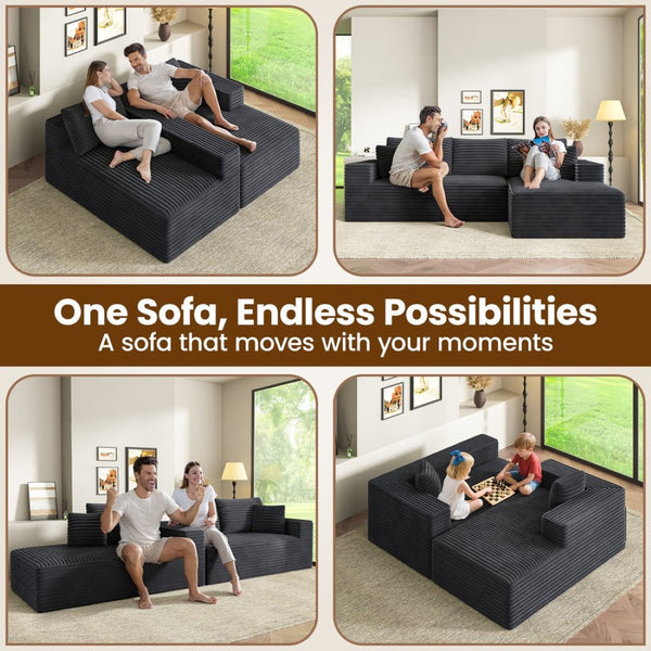 English Elm Aurora Velvet Three Seat Sectional Sofa Memory Foam Fill Modern Apartment Living B2716S00001