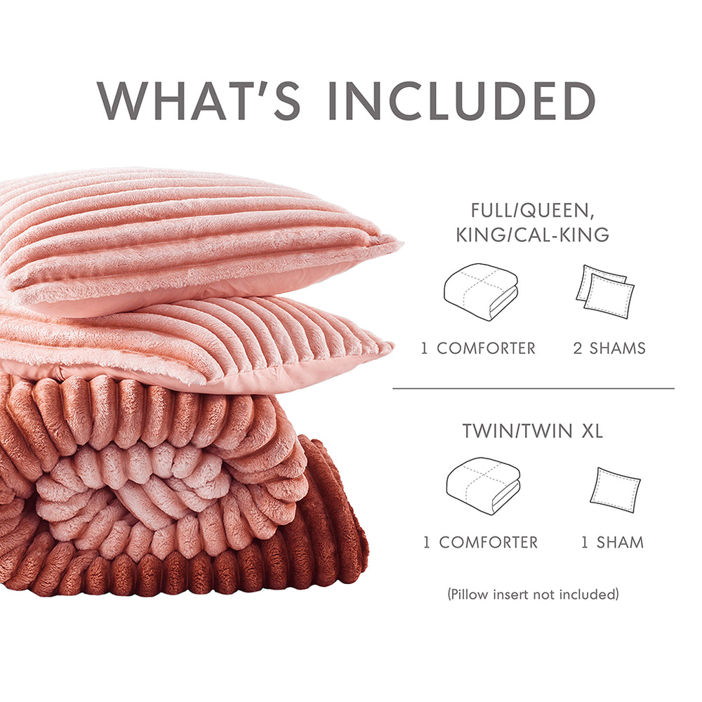 JLA Home Intelligent Design - Fluffy Oeko-Tex Ribbed Plush Comforter Set — 300gsm Cloud-Like Warmth, Ready-to-Use, Easy Care AM10-0377